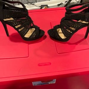 Black suede back zip up heels